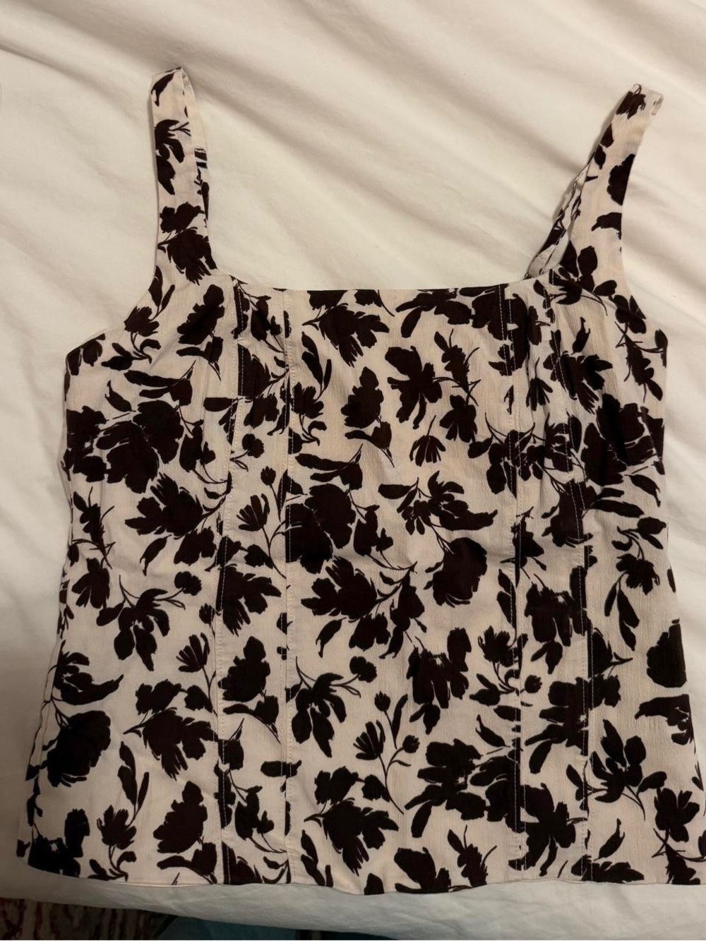 Floral Square-Neck Corset Top in Brown and Cream